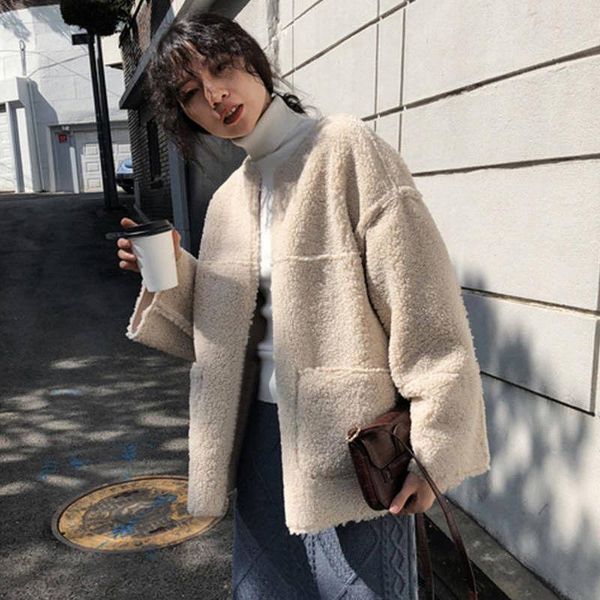 

women's jackets [wear on both sides] autumn winter 2021 korean loose fur all in one short coat, Black;brown