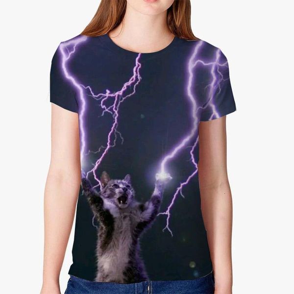 

korean loose basic t shirt summer short sleeve simple funny cat 3d t-shirts for women harajuku kawaii funny streetwear tshirt, White