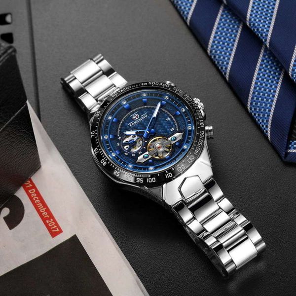 

automatic fucini hollow sale 2021 new out mechanical watch business men's steel belt mechanical watch, Slivery;brown