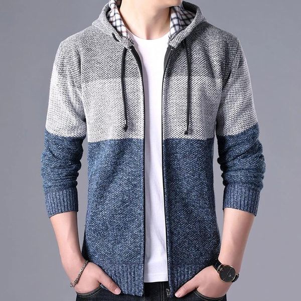

men's sweaters 2021autumn winter men hoodies cardigan striped knitted mens hoody sweatercoats male fleece size 3xl, White;black