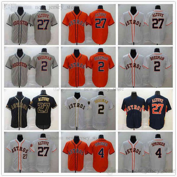 

2022 News Season Baseball 27 Jose Altuve Jerseys Stitched 2 Alex Bregman 4 George Springer Jersey White Black Gold Orange Gray, As picture