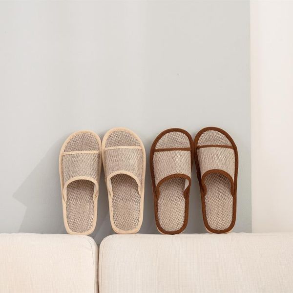 

slippers 2021 linen women men spring autumn home flip flops thick platform soft sole slide lady lovers couples slip on flats, Black