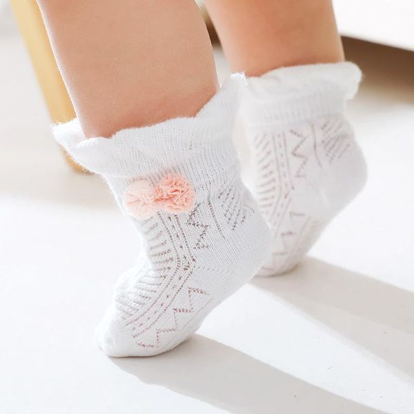 

socks summer mesh cotton baby solid color small ball infant boy girl breathable toddler kids short, Pink;yellow