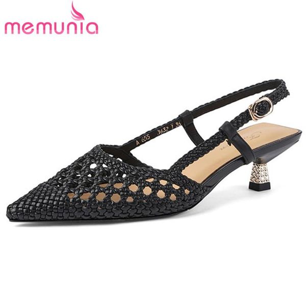 

memunia new arrive sandals women pointed toe buckle slingback summer high heels sandals hollow out elegant party shoes woman, Black
