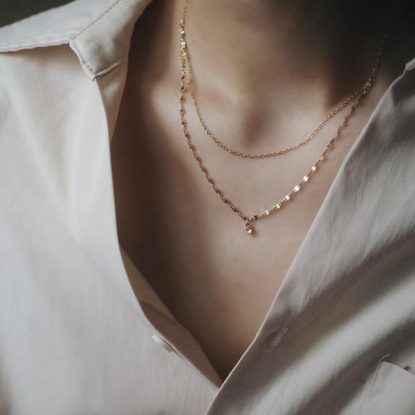 

chains geometric luxury double layer simple star glitter chain zircon necklace clavicle 18k gold plated titanium steel for women, Silver