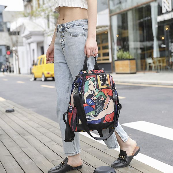 

luxury handbags double women's 2021 new national style printed single shoulder messenger bag simple and light traveling backpack straig