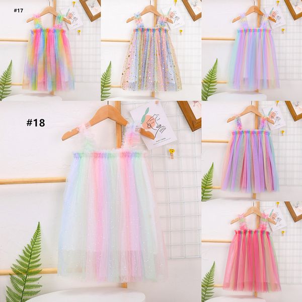 18 colori INS Neonate Tutu Dress Kids Summer Sling Garza Skirt Party Elegante Tinta unita Agaric Lace Rainbow