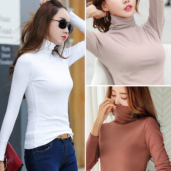 

women's sweaters spring autumn long sleeve slim knitted bottoming shirt korean fashion warm turtleneck sweater women clothing pullover, White;black