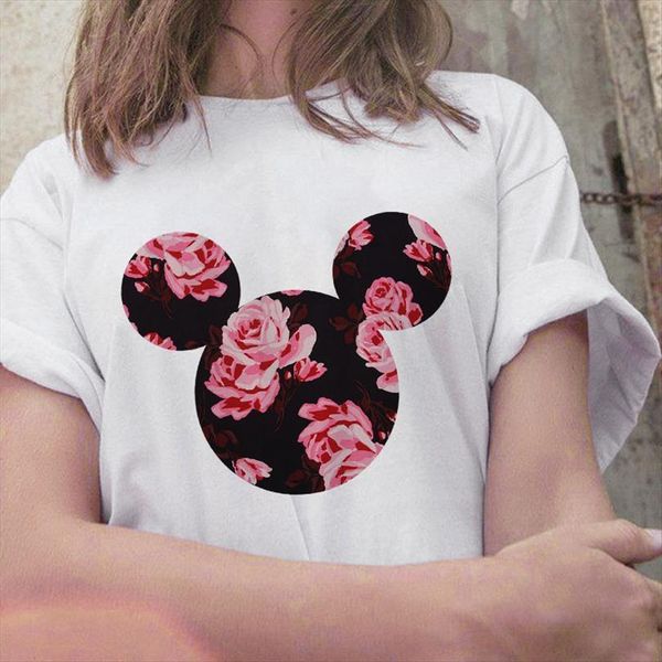 

cute mouse head print men t shirt female round neck short sleeved lady ulzzang harajuku and women, White;black
