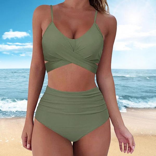 

women's swimwear 70% sell high waist solid color women spaghetti strap bra panties bikini set swimsuit two piece, White;black