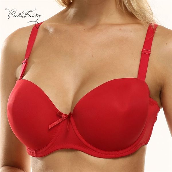 PariFairy Einfarbiger trägerloser BH mit Silikonband, Push-Up für große Brüste, vollbusige Frauen, Dessous-Unterwäsche in Übergröße 85D 90D 95D 210728