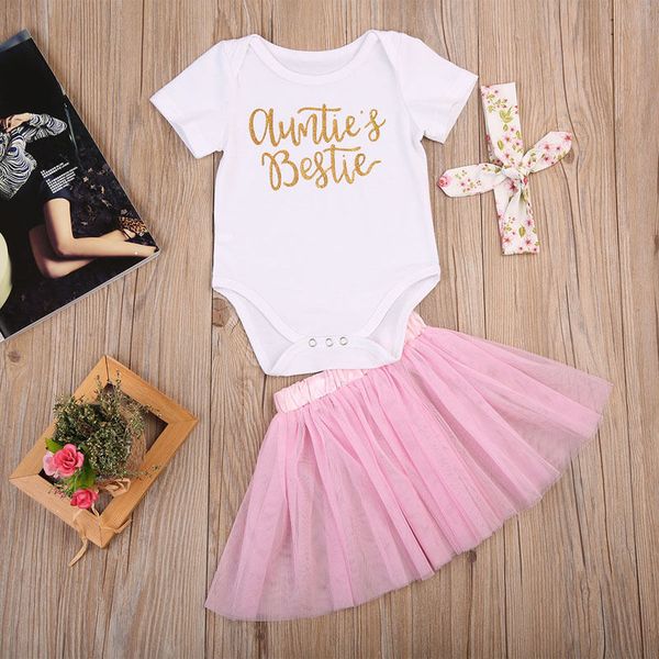 

0-18m newborn 3pcs/set infant clothing baby girl short sleeve letter print bodysuit kids romper+tutu skirt girl princess clothes, White