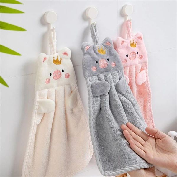 

towel 1pcs soft cartoon hand pig embroidery handkerchief for household wall mounted kitchen supplies bathroom washcloths
