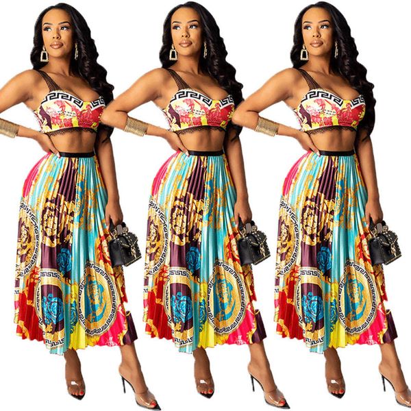 

men's lace side drawstring printed vt large swing pleated skirt suit, Gray