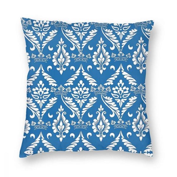 Almofada/travesseiro decorativo Delft azul e branco coroas padrão tampa de poliéster Poliéster Decorativo pela fronha vintage