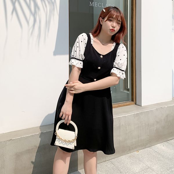 

the new fashion summer plum-size dress women two matching color in dress. 2372 rc20, Black;gray