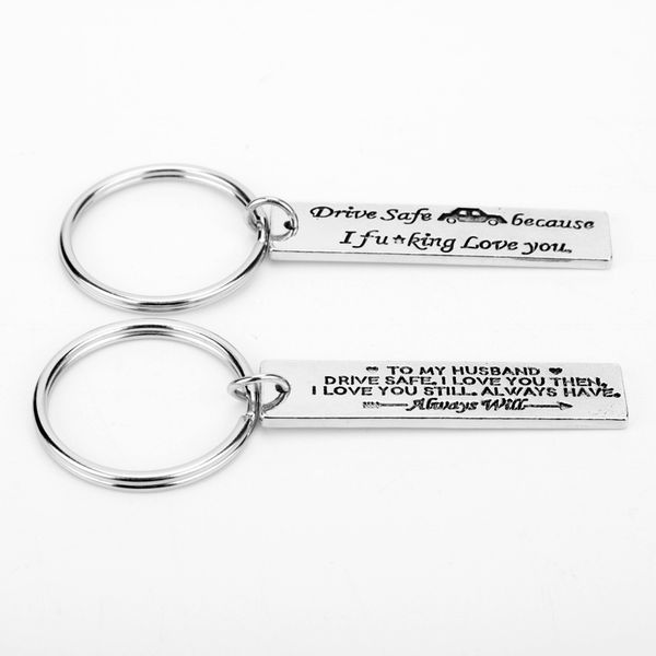 

s drive safe to my husband key chains men women keychain trinket letters key rings lucky jewelry boyfriend gifts llaveros, Silver