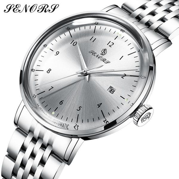 

men mechanical watches senors luxury silver black business automatic watch mens fashion stainless steel self-wind wristwatch wristwatches, Slivery;brown