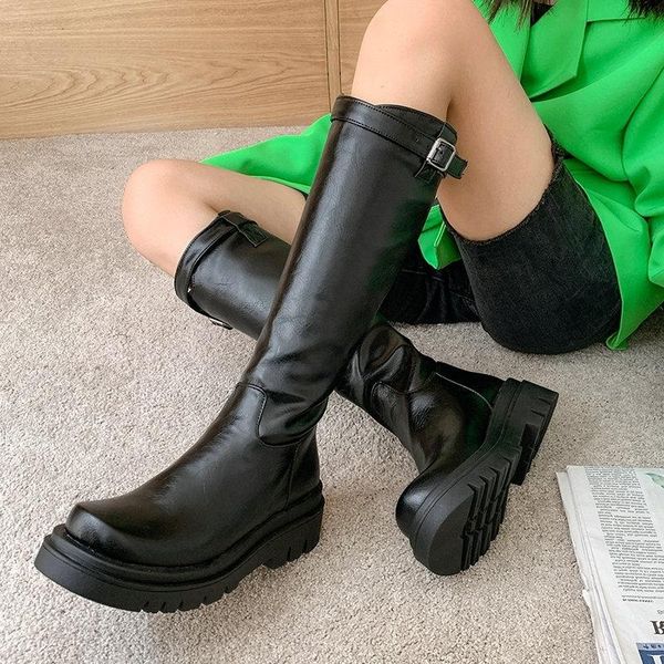 

boots brown thick bottomed boots, long pipe high zipper knight knee length, Black