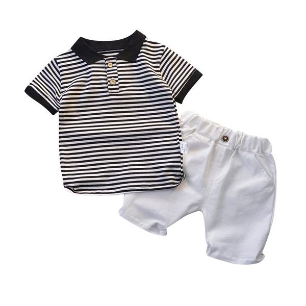 

summer baby boy clothes sets kids short sleeve bear striped shirt shorts 2pcs children outerwear suit toddler clothing, White