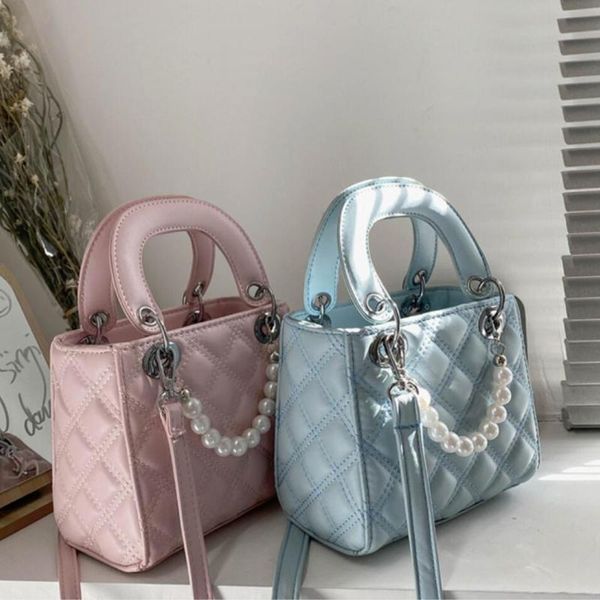 

evening bags elegant female pearl small tote bag summer quality pu leather women's designer handbag lattice shoulder messenger