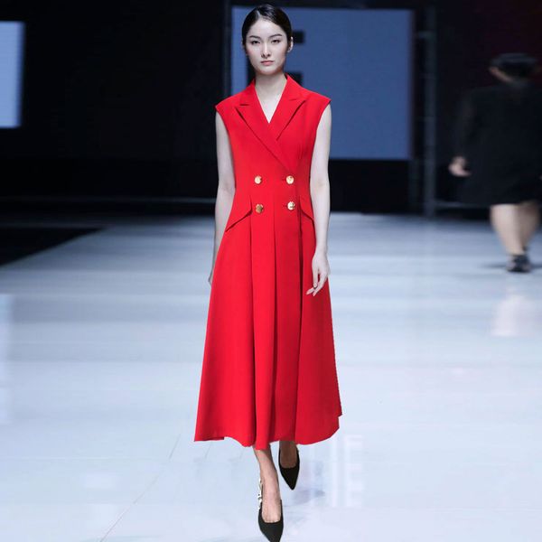 

2021 new red/black elegant ladies notched double breasted slim blazer office wear women runway designers maxi hd9o, Black;gray