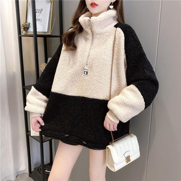 

women's hoodies & sweatshirts 2021 autumn winter sweatshirt fashion thick fleece casual letter mid length lambswool women, Black