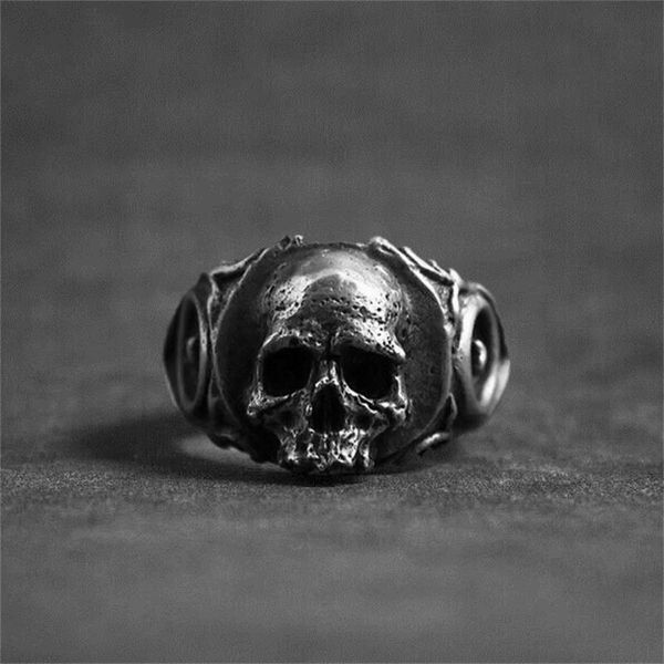 

cluster rings unique gothic tooth fairy skull mens 316l stainless steel biker ring punk rock jewelry, Golden;silver