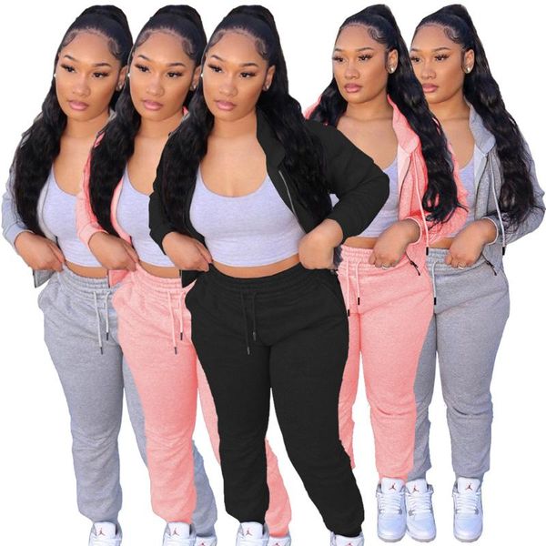 

women's two piece pants 48sm9217 autumn winter women casual fashion solid color plus velvet sweater pockets, large size loose sports se, White