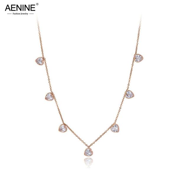 

chokers aenine romantic stainless steel cz crystal love heart choker necklaces for women girls chic charm pendant necklace an19206, Golden;silver
