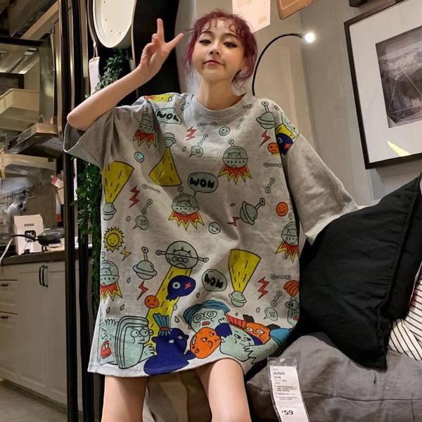 

women's t-shirt 2021 oversized punk t shirt women harajuku hip hop t-shirts female casual half sleeve japan cartoon print, White