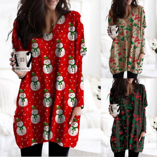 

#r40 fashion christmas blouse women elk print o neck long sleeves loose casual blouses women autumn shirt with pockets, White