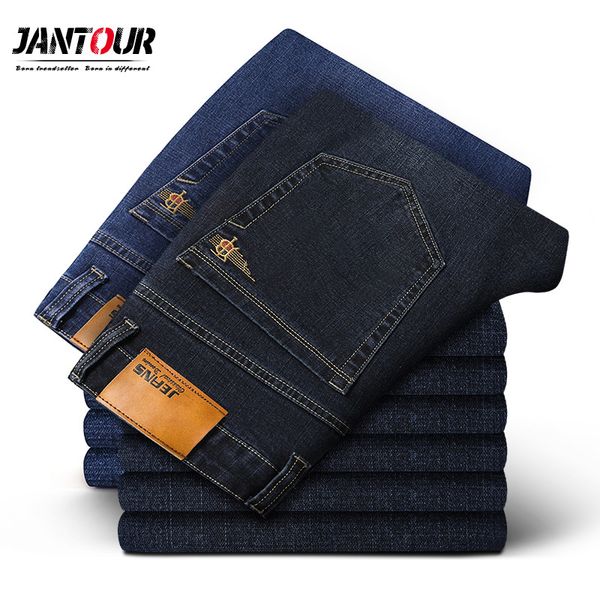 Marka erkek Düz Elastik Kot Erkekler Moda İş Klasik Stil Jean Denim Pantolon Pantolon Büyük Boy 35 40 42 44 46