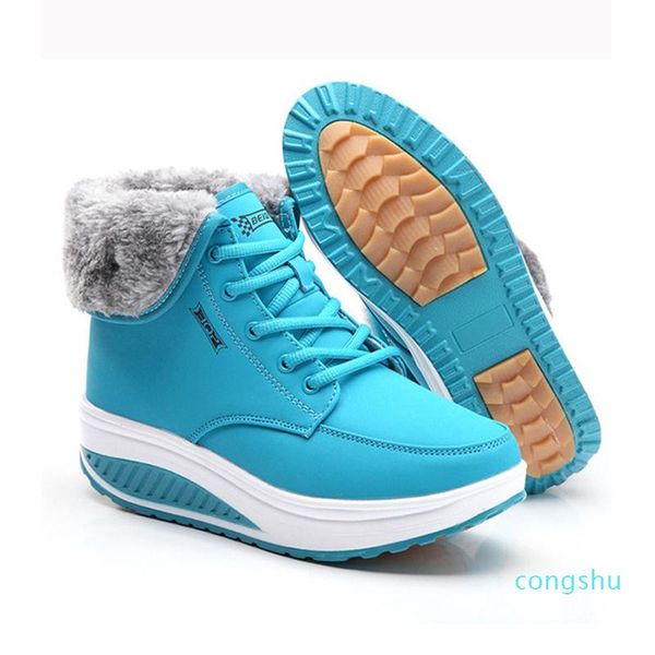 

boots winter ankle women sneakers shoes warm fur sport woman fashion lace-up solid wedges plaform 11, Black