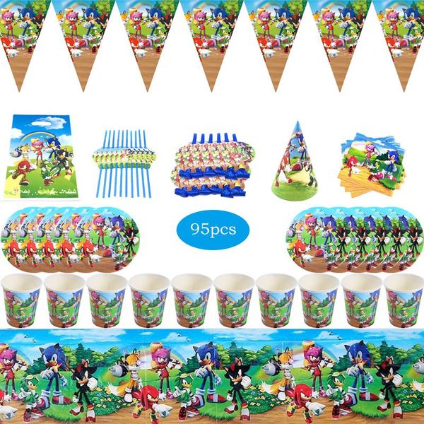 

disposable dinnerware 95pcs cartoon game children birthday party tableware cup plate flag tablecloth kids wedding decoration supplies
