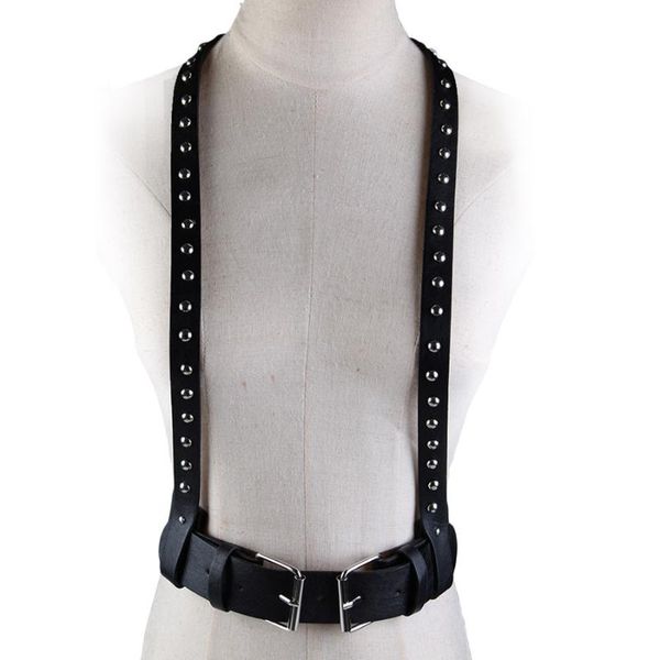 Cinture Uomo Donna Unisex Rivetto Punk Finimenti in pelle Cintura a vita larga Cintura con fibbia grande Bondage Sculpting Cage Bretelle