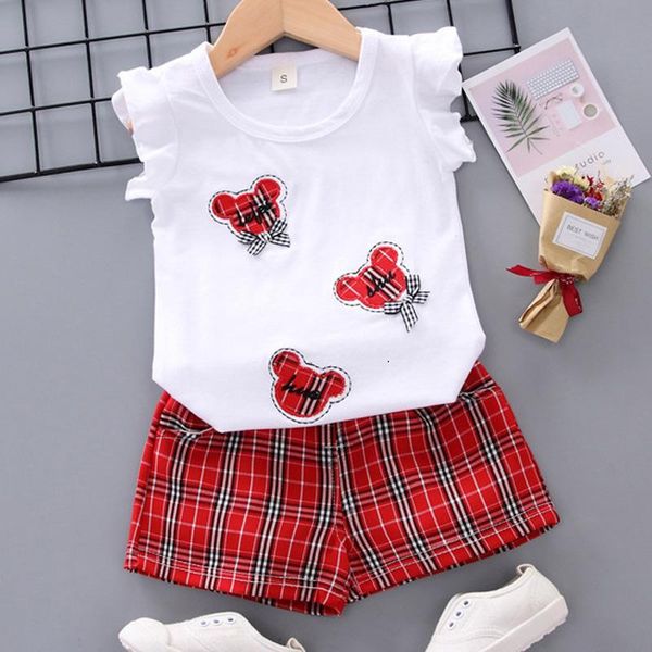 

clothing sets toddler girl clothes children's vest suit cotton 2021 summer girls o-neck sleeveless embroidery cartoon shorts two-piece, White