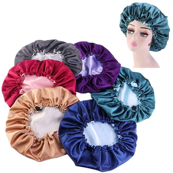 

beanies hair satin bonnet for sleeping shower cap silk femme women night sleep head cover flower elastic band