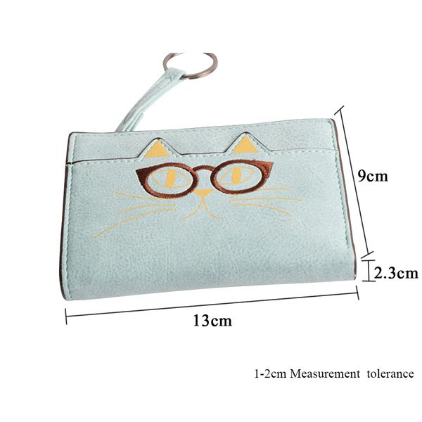 

small purse short slim wallets women zipper coin purses girl bifold wallet lady cute cat embroidery credit card holders, Red;black