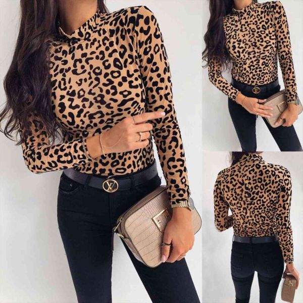 

autumn long sleeve casual women tunic slim leopard printing bodycon, White