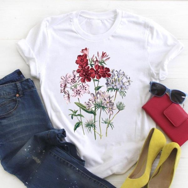 

women shirt womens flower aesthetic fashion print summer clothes ladies kawaii tees graphic printed tshirt female t-shirt, White
