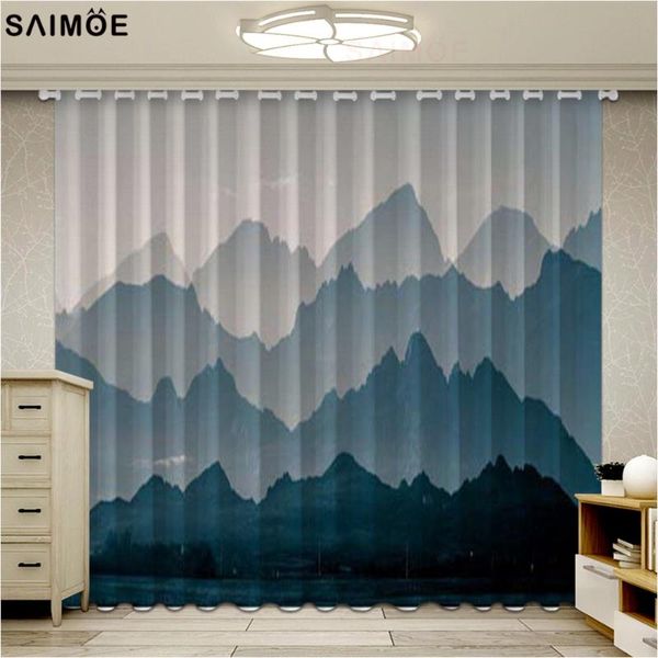 

curtain & drapes gradient blue mountain scenic modern minimalist printed blackout curtains for living room kitchen bedroom micro