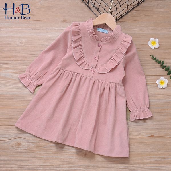 

humor bear girls dress autumn new baby girls frill buttons princess dress toddler cute fashion kids children clothing 210225, Red;yellow