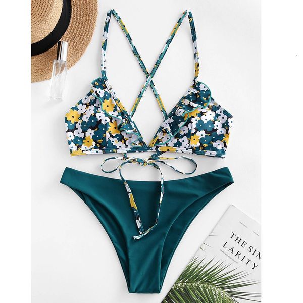 

women batsuit summer flower print ruche high cut bikini set two pieces swimming pak badmode maillot the bain femme 2021, White;black