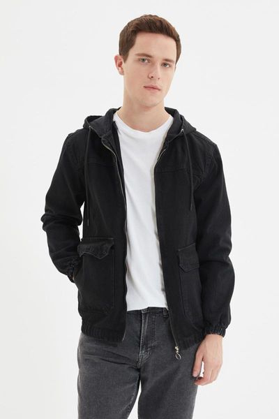 

men's jackets trendyol men 's regular fit hooded denim jacket tmnaw22ce0010, Black;brown