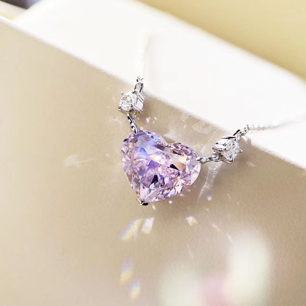 

s925 silver heart pendat necklace in real 4.25 oct pink diamond for women wedding jewelry and ring set gift ps6001