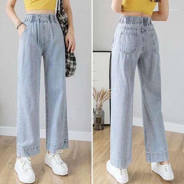

women's jeans 2021 pockets patchwork high waist women streetwear straight jean blue cotton cargo pants