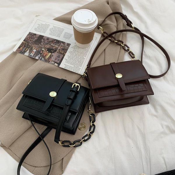 

shoulder bags net celebrity simple small bag female 2021 fashion texture western messenger retro one-shoulder square