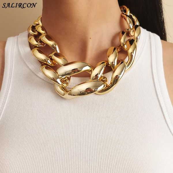 

chains punk aluminium big thick choker necklace for women men vintage acrylic gold color chunky chain goth fashion jewelry, Silver