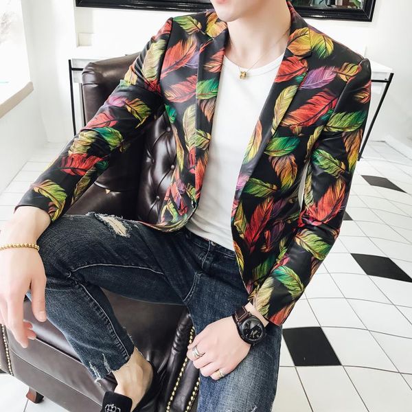 

men's suits & blazers m-5xl floral printed blazer masculino fancy americana hombre slim fit england style night mens singers stage cost, White;black